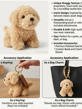 Plush Puppy Bag Charm or Keyring in Light Tan
